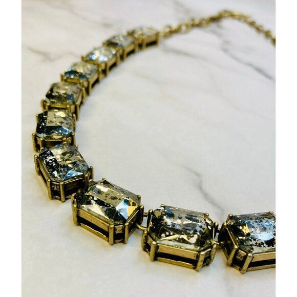 Signed Chloe + Isabel Antiqued Gold Tone Rectangular Cut Crystal Necklace -18 - Picture 5 of 5